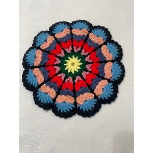 Handmade Reversible Crochet  Trivet Pot Holder Flower Boho Round Table Decor